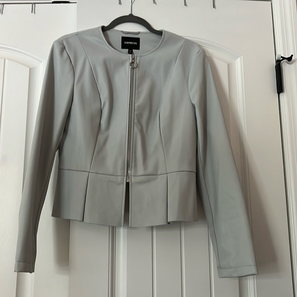 Express Vegan Leather Peplum Jacket Soft Dove Grey Size Medium